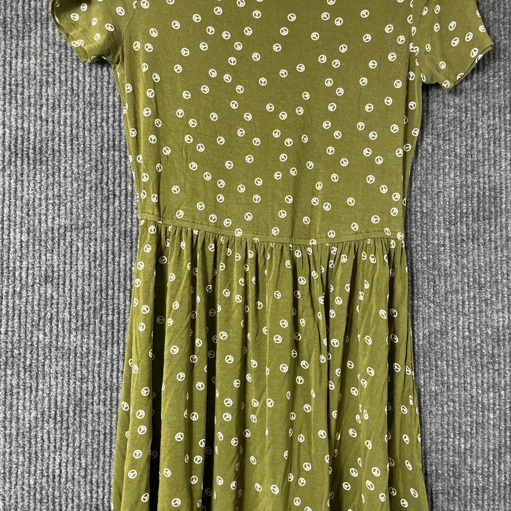 Modcloth Dress Womens Small Green Short Sleeve Peace Signs Hippie‎ Lightweight - Picture 3 of 10
